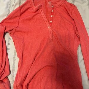 Red Long Sleeve Henley Top